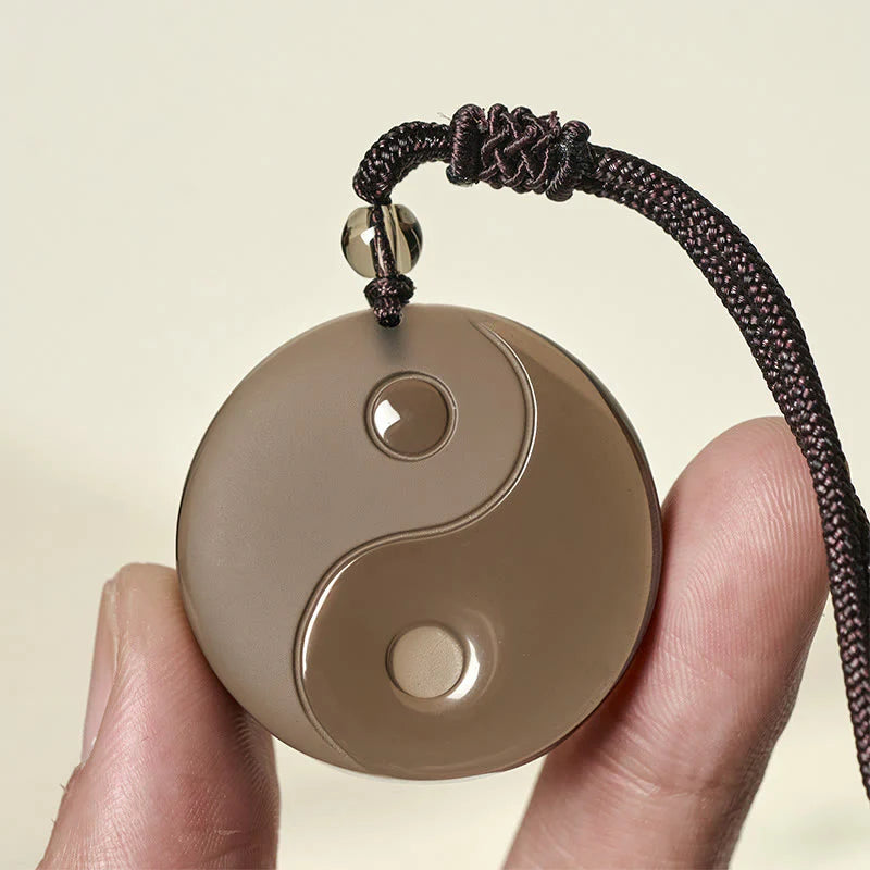 Buddha Stones Yin Yang Symbol Ice Obsidian Positive Necklace Pendant