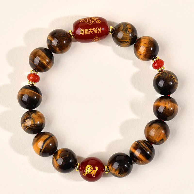 Buddha Stones 12 Chinese Zodiac Natural Tiger Eye Red Agate Protection Bracelet