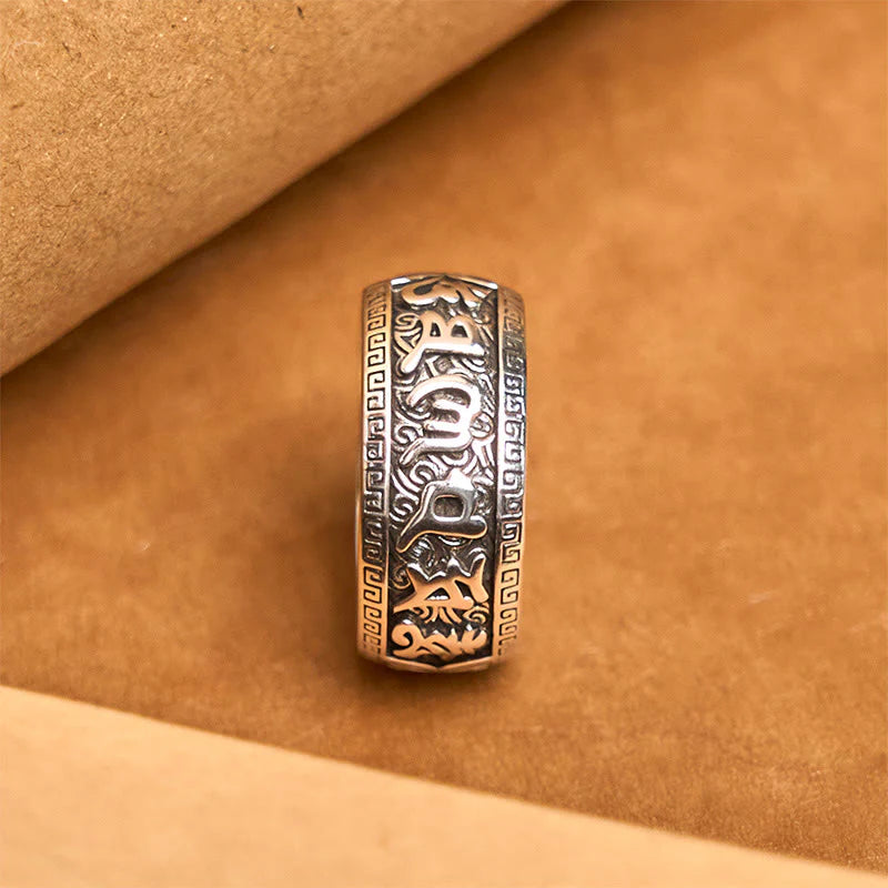 Buddha Stones Om Mani Padme Hum Copper Adjustable Wealth Ring