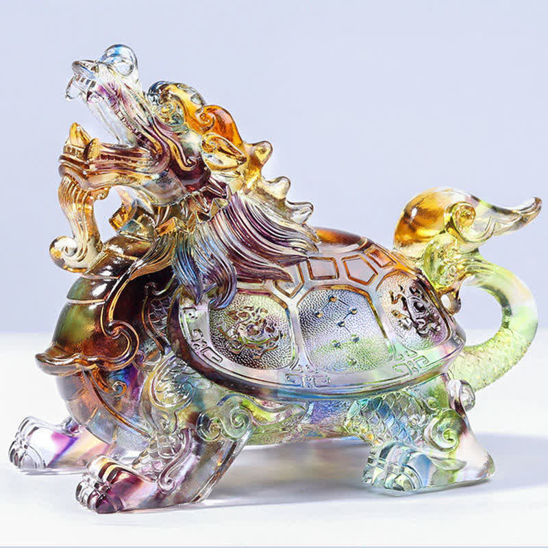 Buddha Stones Feng Shui Dragon Turtle Handmade Liuli Crystal Art Piece Home Office Decoration