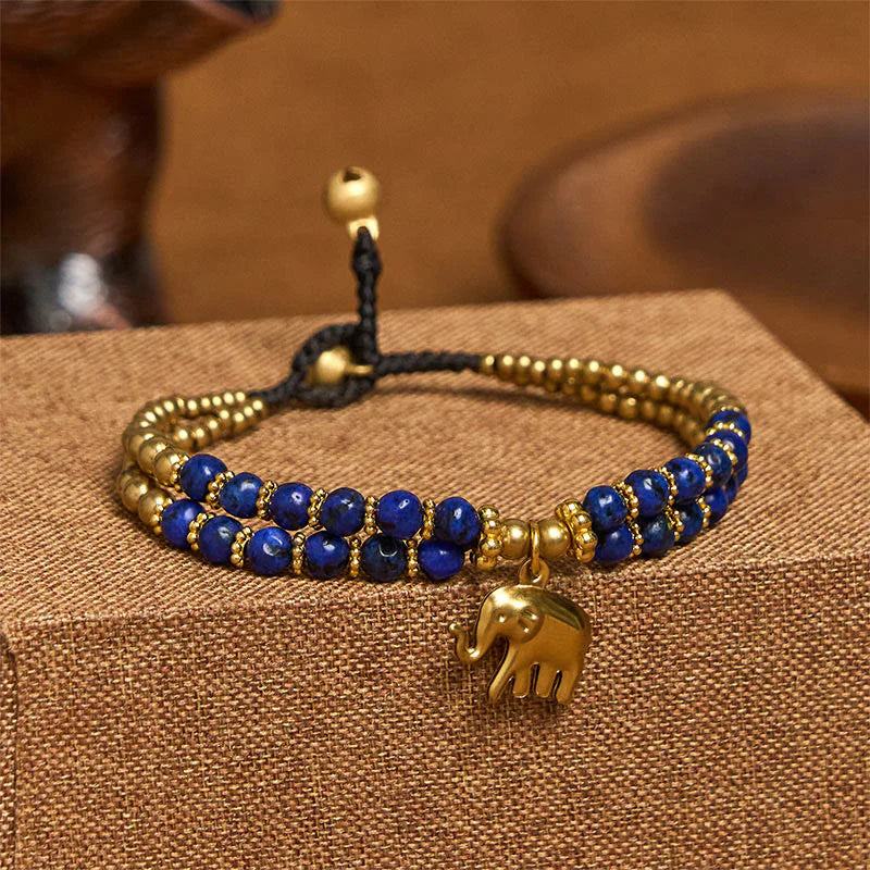 Buddha Stones Turquoise Elephant Luck Double-layer Plated Copper Strength Bracelet