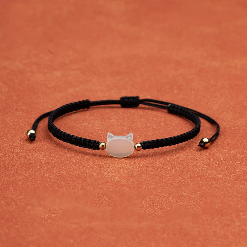 Buddha Stones Faceless Cat Head Red String Shell Connection Bracelet
