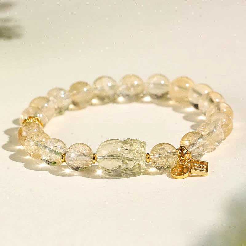 Buddha Stones Natural Citrine PiXiu Copper Coin Protection Bracelet
