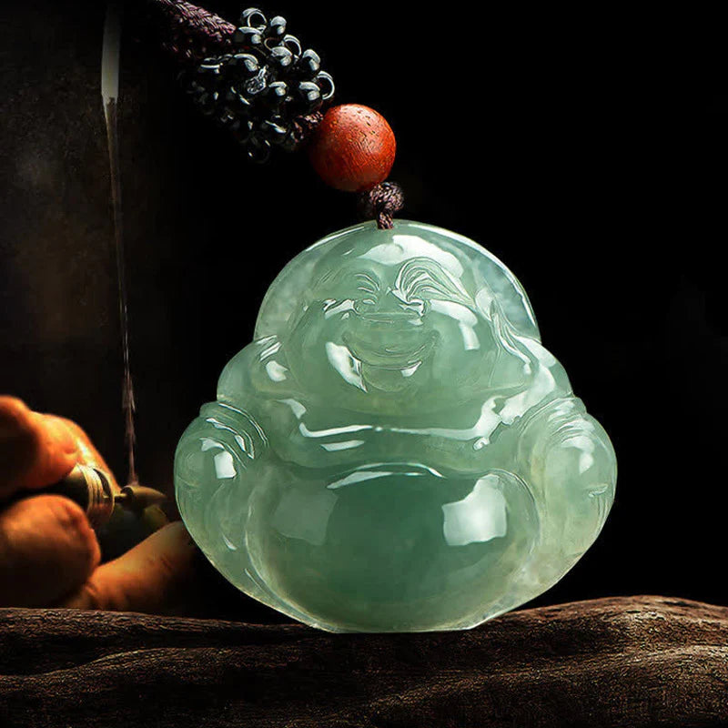 Buddha Stones Laughing Buddha Jade Abundance String Necklace Pendant