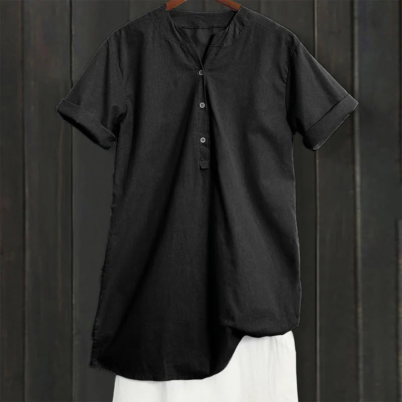 Buddha Stones Casual Plain Button Notched Collar Women's Short Sleeve Shirt