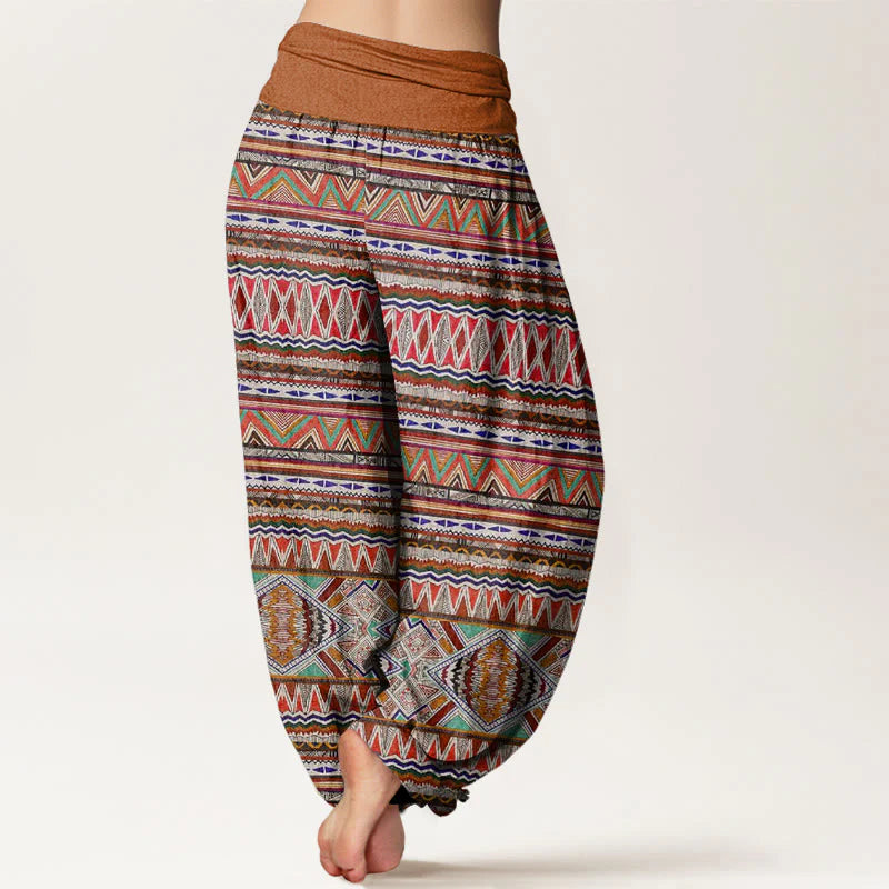 Buddha Stones Cotton Casual Tribal Style Geometric Pattern Women's Elastic Waist Harem Pants