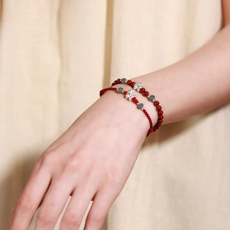 Buddha Stones Year of the Horse Cinnabar Jade Red String Blessing Bracelet