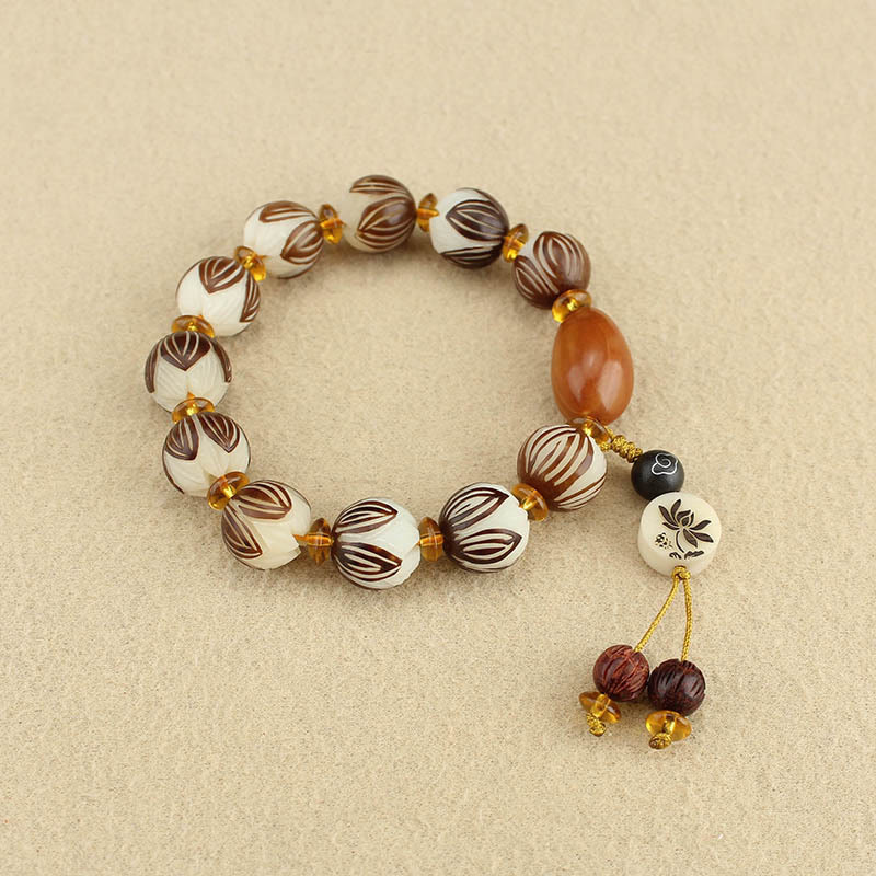 Buddha Stones Tibetan Mala White Bodhi Seed Peace Bracelet