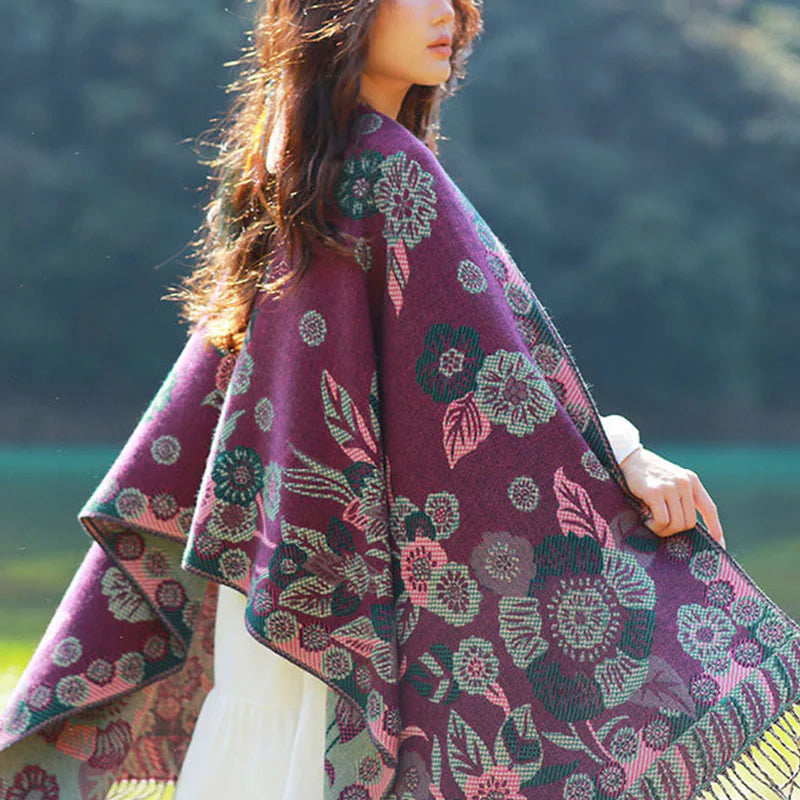 Buddha Stones Jacquard Ethnic Paisley Plants Pattern Tassel Soft Thermal Scarf Shawl