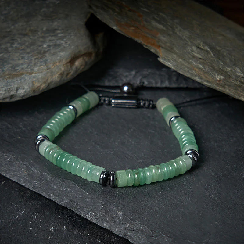 Buddha Stones Small Black Obsidian Green Aventurine Grey Jasper Tiger Eye Strength Rope Bracelet
