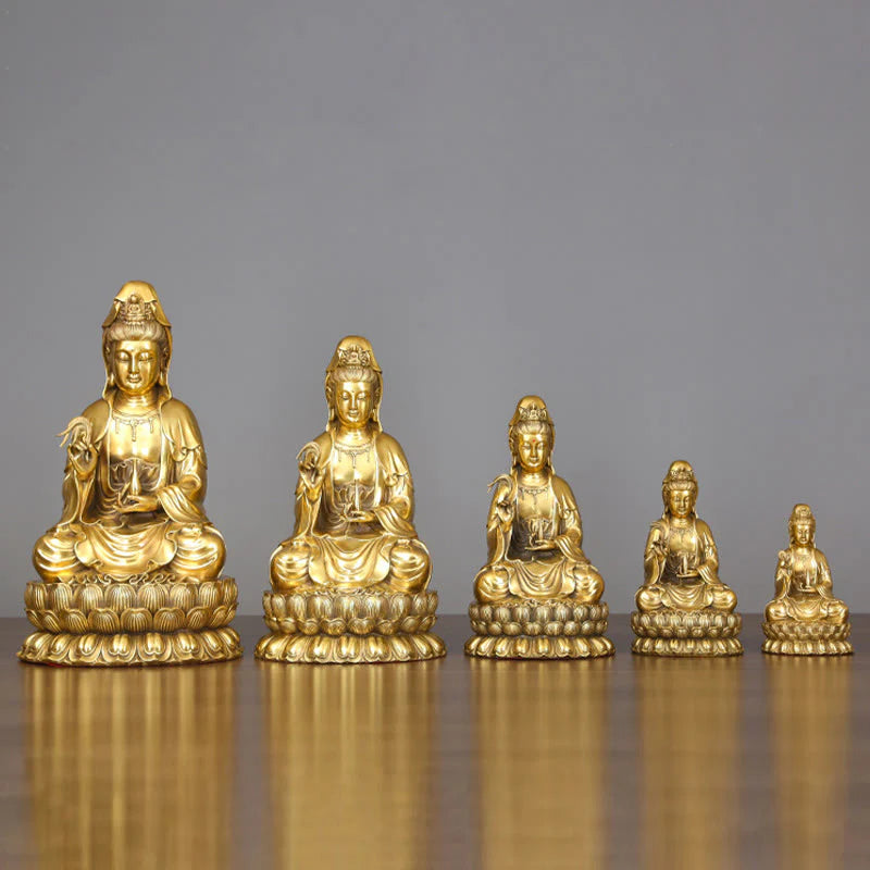 Buddha Stones Kwan Yin Avalokitesvara Holding A Willow Bottle Harmony Brass Copper Statue Home Decoration
