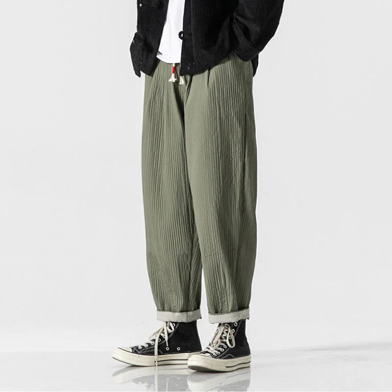 Buddha Stones Fall Solid Color Drawstring Men's Ankle-Length Harem Pants With Pockets