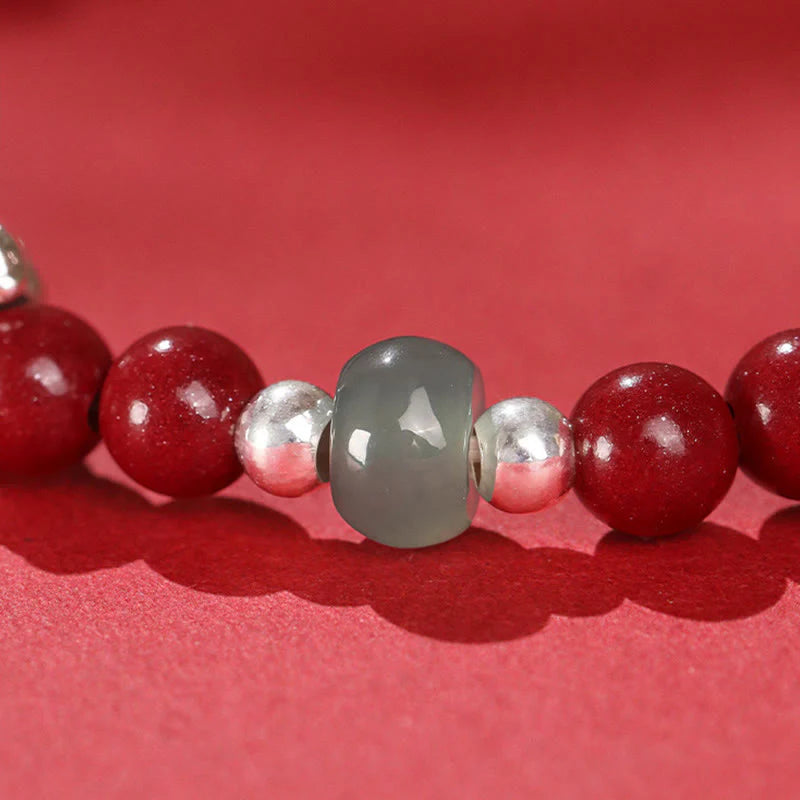Buddha Stones Year of the Horse Cinnabar Jade Red String Blessing Bracelet