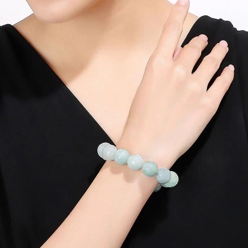 Buddha Stones Natural Jade Lotus Carving Prosperity Bracelet