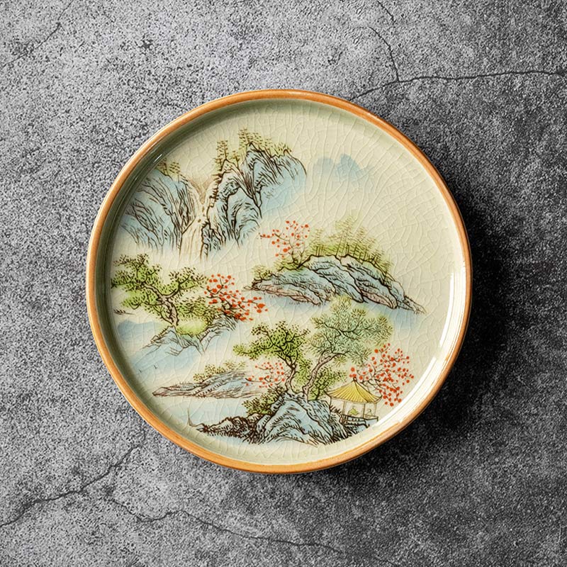 Buddha Stones Pine Mountain Forest Landscape Ceramic Gaiwan Sancai Teacup Kung Fu Tea Cup And Saucer With Lid (Extra 35% Off | USE CODE: FS35)
