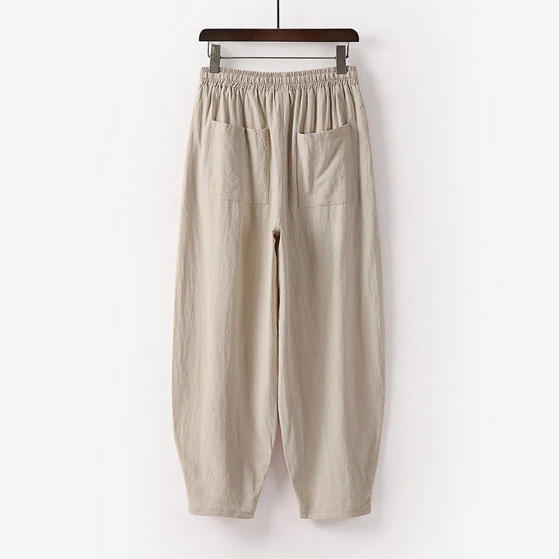 Buddha Stones Spring Fall Solid Color Drawstring Men's Ankle-Length Harem Pants With Pockets