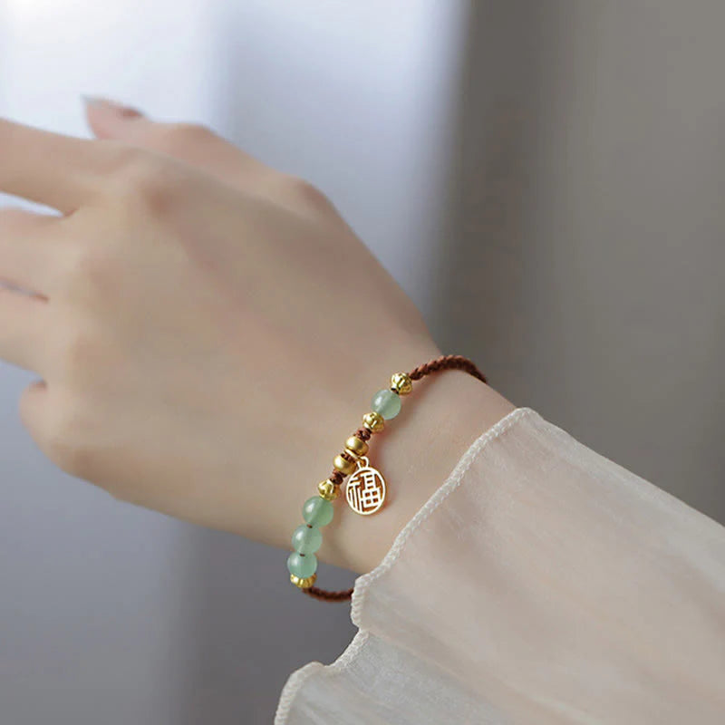 Buddha Stones Jade Beads Fu Character Blessing Rope Bracelet
