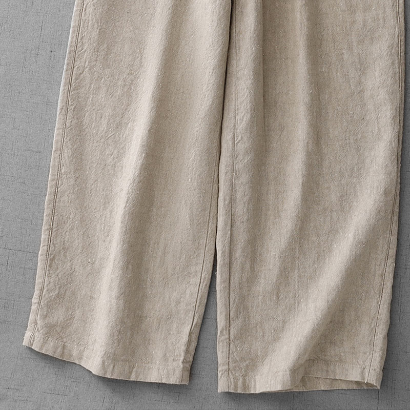 Buddha Stones Casual Daily Drawstring Simple Design Women's Cotton Linen Pants With Pockets