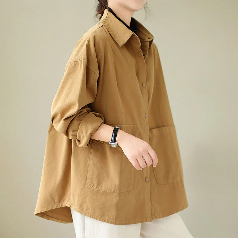 Buddha Stones Women's Long Sleeve Button Cotton Jacket With Pockets