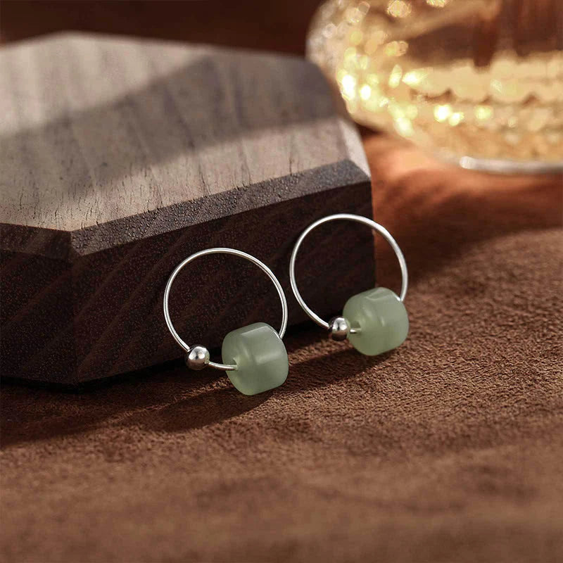 Buddha Stones 925 Sterling Silver Hetian Jade Prosperity Earrings