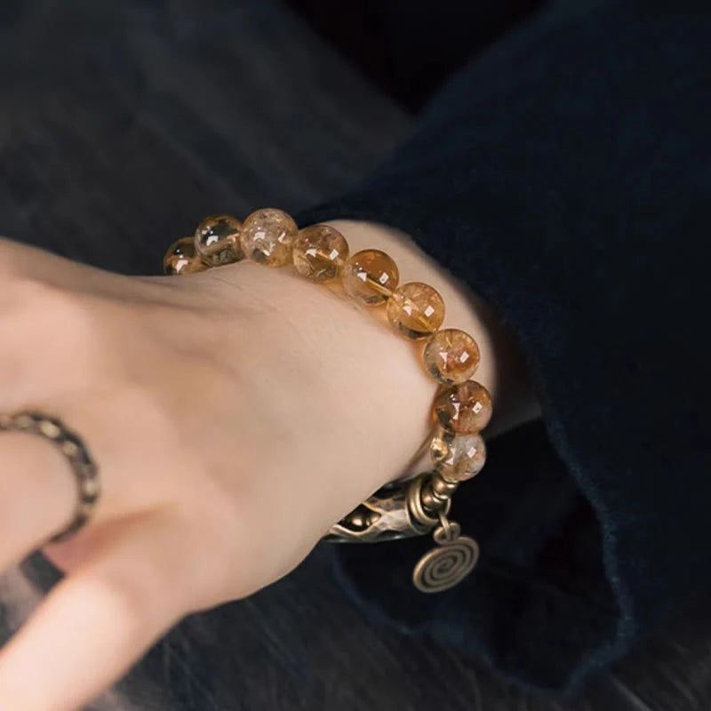 Buddha Stones Daily Retro 10mm Citrine Beads Protection Bracelet