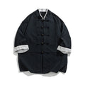 Buddha Stones Spring Solid Color Three Quarter Sleeve Tang Suit Men's Buttons Shirt With Pockets