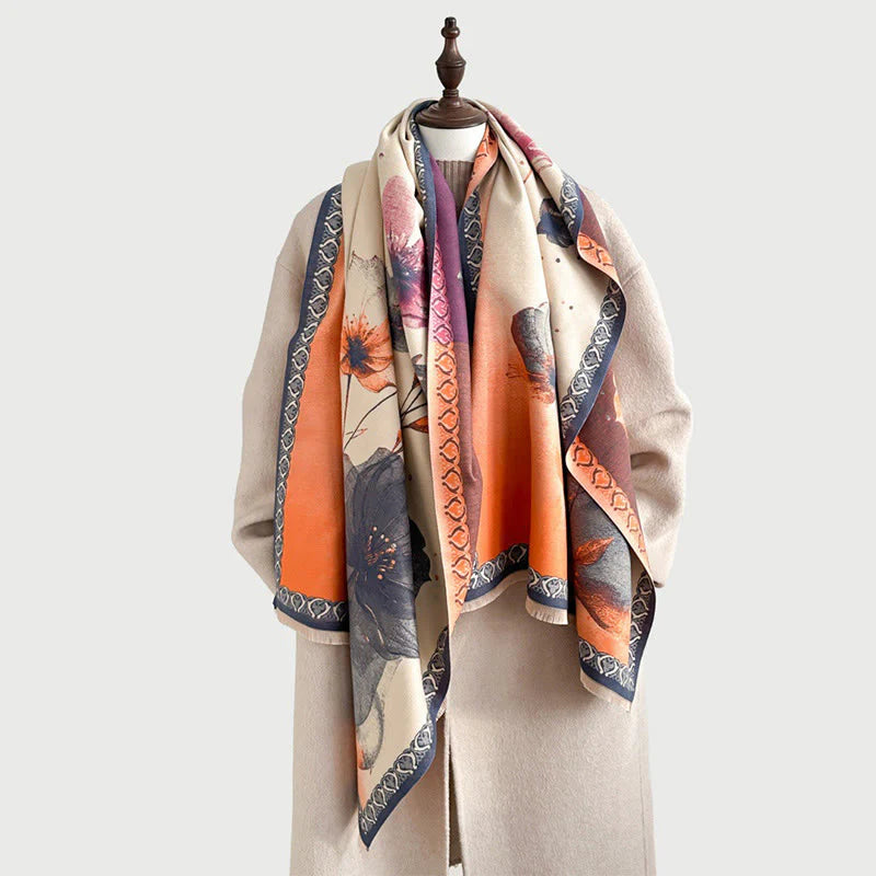 Buddha Stones Winter Ink Painting Lotus Flowers Leaves Pattern Soft Scarf Shawl