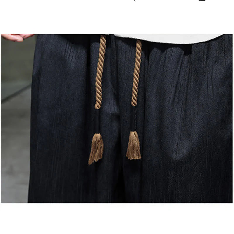 Buddha Stones Solid Color Corduroy Drawstring Thermal Men's Harem Pants With Pockets