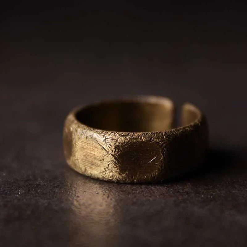 Buddha Stones Tibetan Simple Design Copper Brass Frosted Wealth Ring