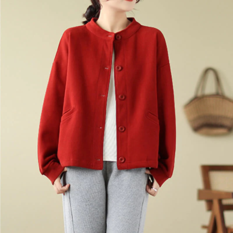 Buddha Stones Solid Color Women's Long Sleeve Jacket With Pockets