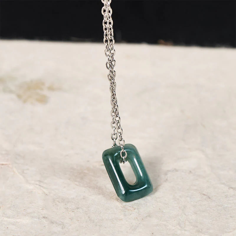 Buddha Stones Mini Square Green Jade Abundance Necklace Pendant