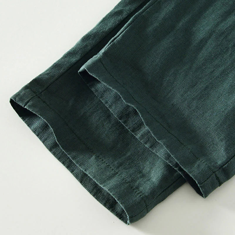 Buddha Stones Fall Solid Drawstring Elastic Waist Men's Linen Ankle-Length Pants With Pockets