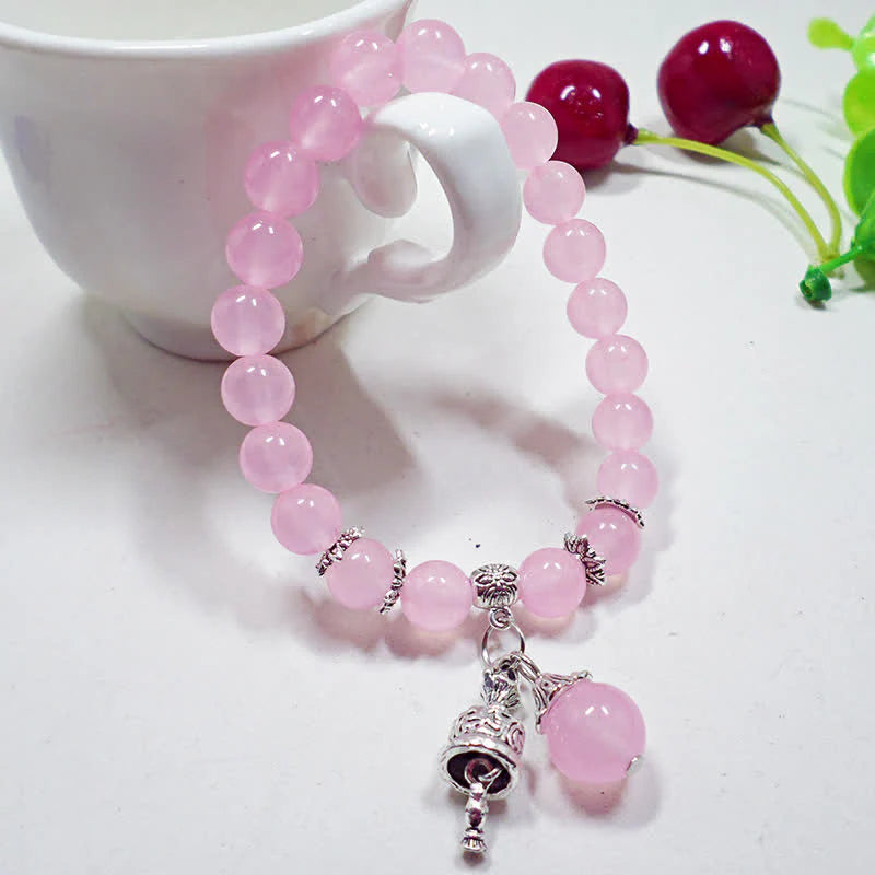 Buddha Stones Vintage Crystal Chalcedony Stone Energy Beaded Bell Charm Bracelet