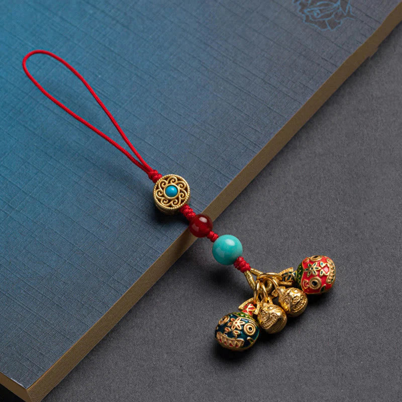 Buddha Stones Gold Swallowing Beast Family Luck Car Key Chain Phone Hanging Decoration