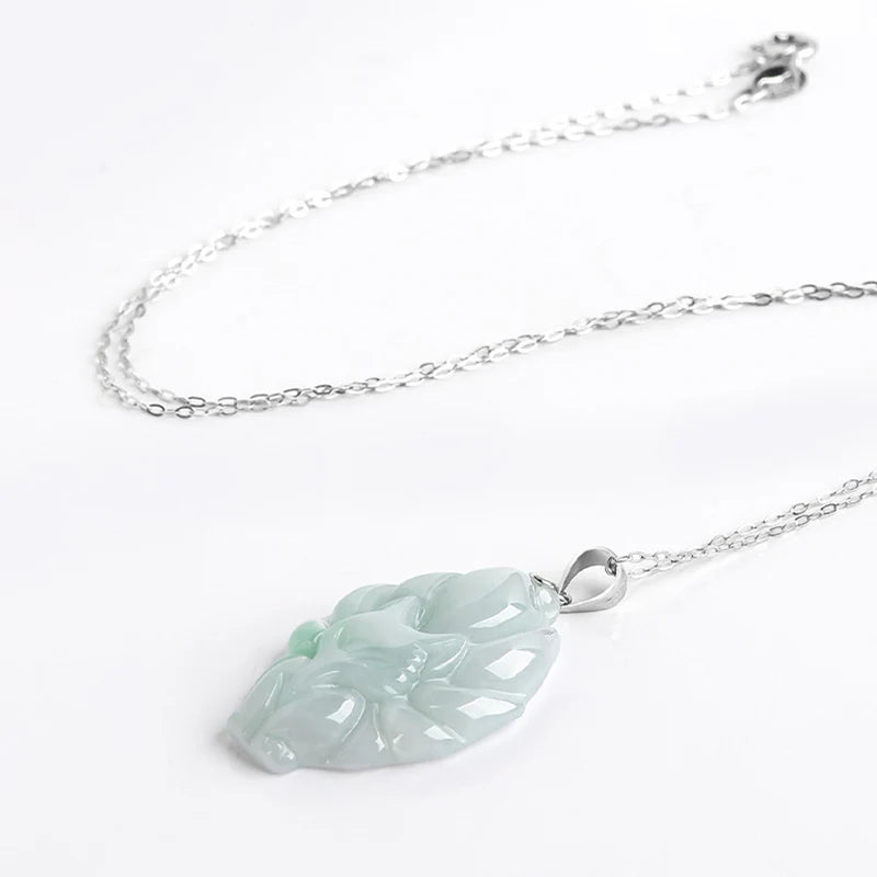 Buddha Stones Natural Jade Nine Tailed Fox Prosperity Titanium Steel Chain Necklace Pendant