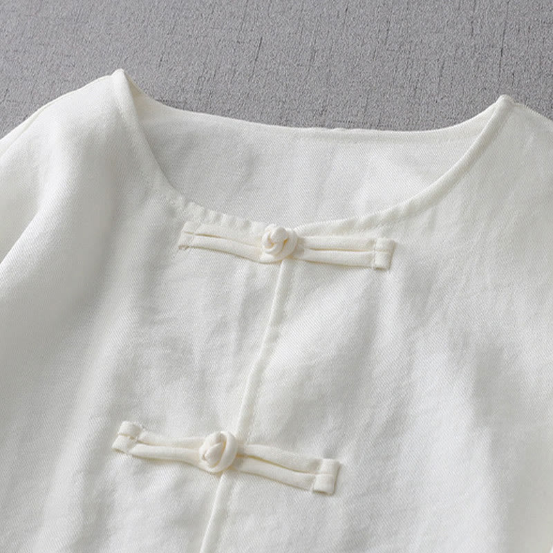 Buddha Stones Solid Color Button Long Sleeve Women's Shirt