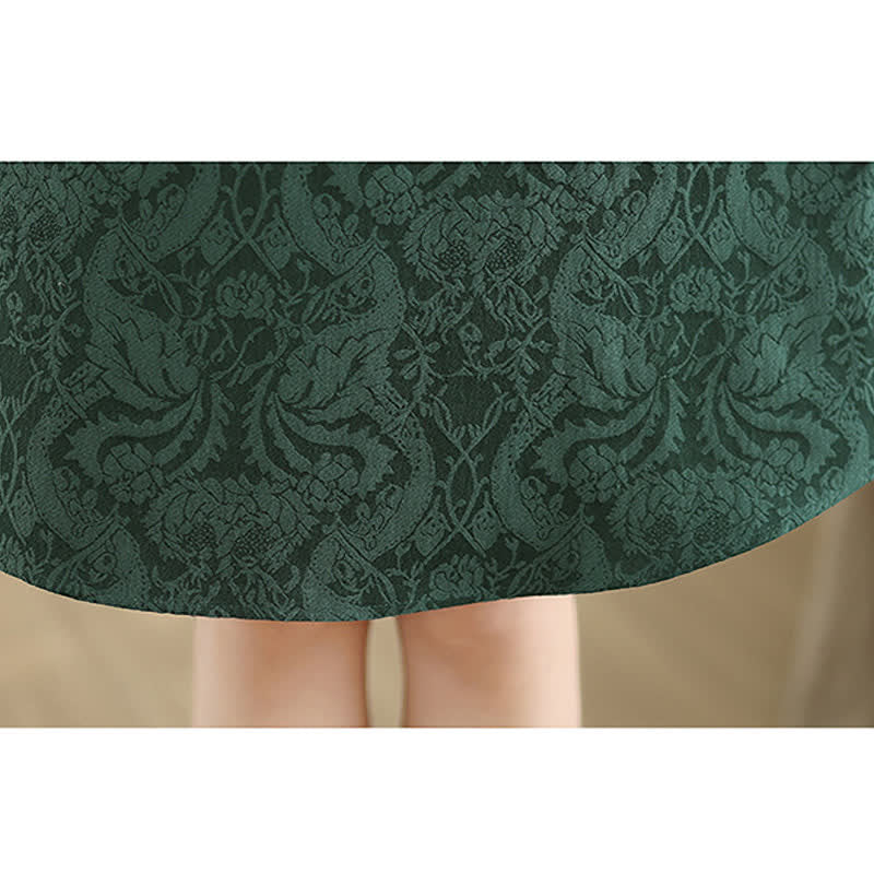 Buddha Stones Mandarin Collar Frog-button Jacquard Pattern Sleeveless Cotton Mini Dress With Pockets