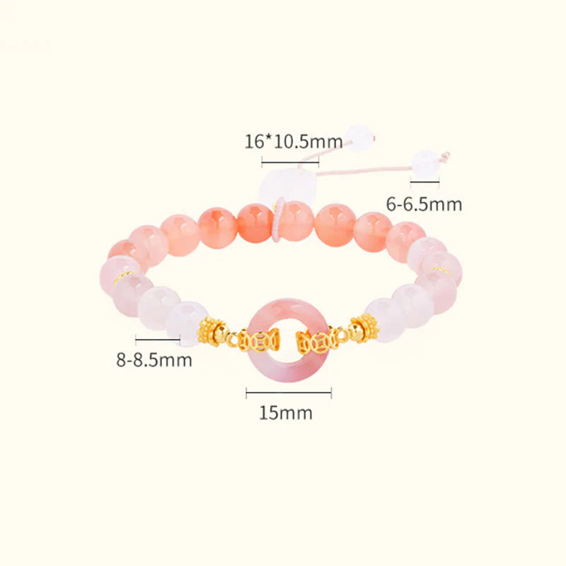 Buddha Stones 925 Sterling Silver Red Agate White Chalcedony Peace Buckle Confidence Bracelet