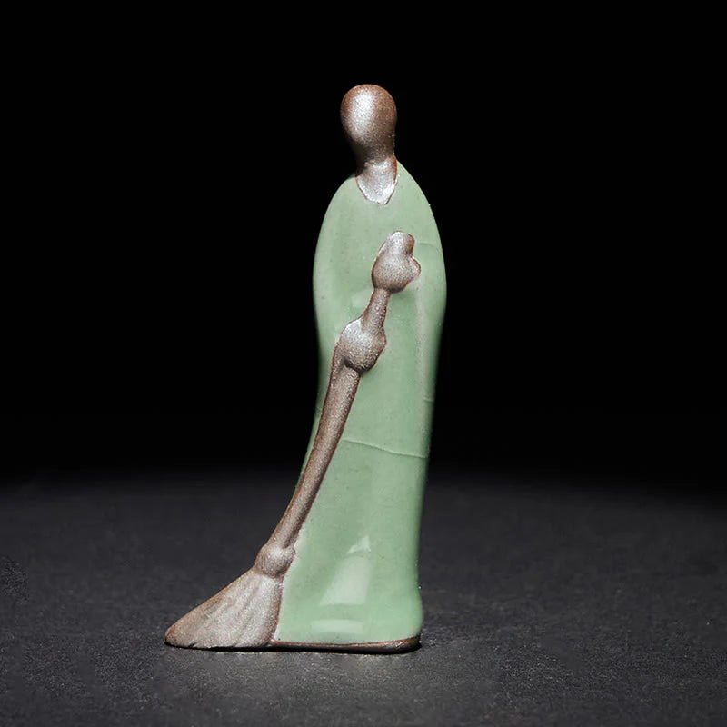 Buddha Stones Small Formless Buddha Sweeping Monk Ceramic Statue Home Decoration 3.5*1.5*7cm