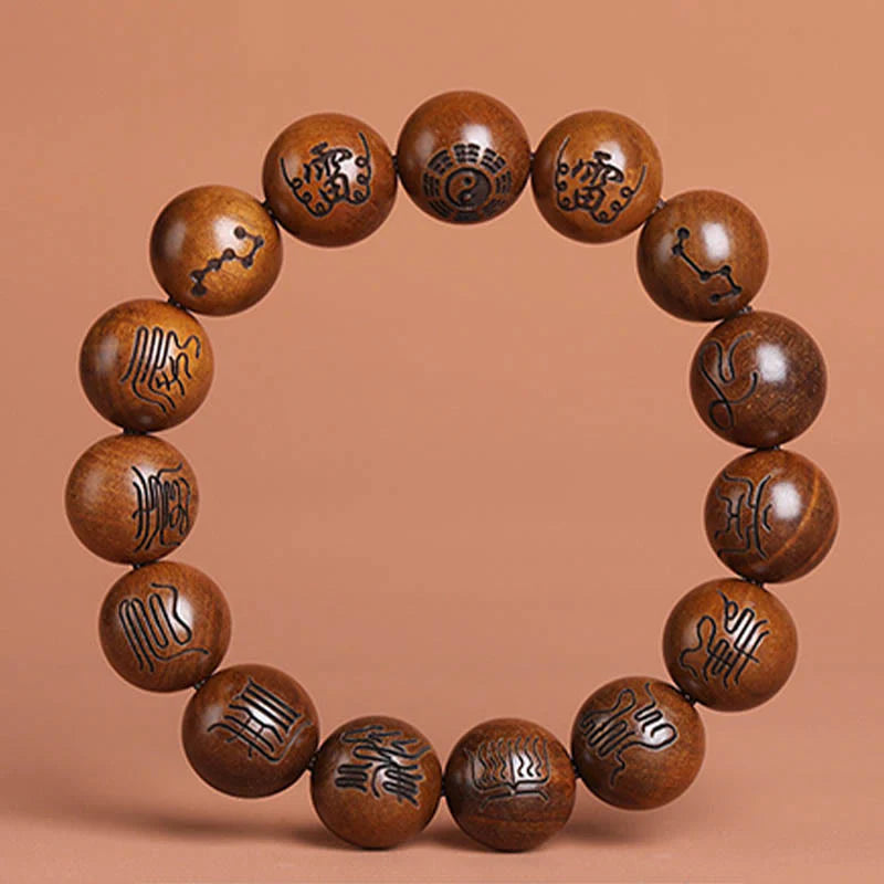 Buddha Stones Lightning Struck Jujube Wood Yin Yang Bagua Taoist Taboo Scripture Symbol Engraved Luck Bracelet