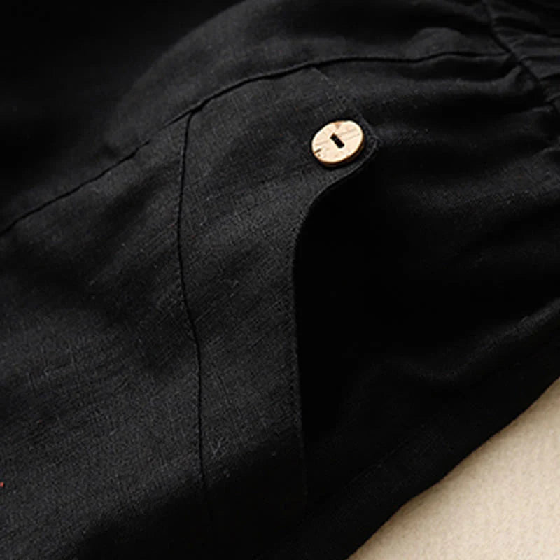 Buddha Stones Summer Casual Buttons Plain Cotton Women's Shorts With Pockets