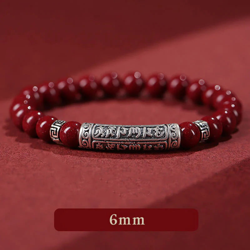Buddha Stones Cinnabar 999 Sterling Silver Six True Words Blessing Bracelet