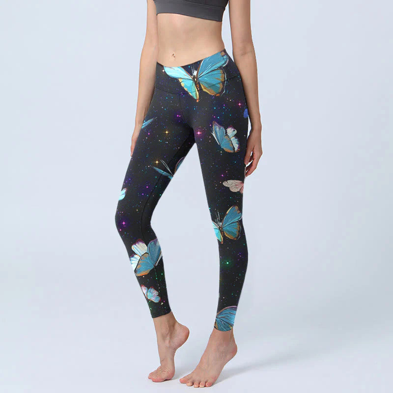 Buddha Stones Butterfly Star Sky Print Exercise Leggings Women's Yoga Pants
