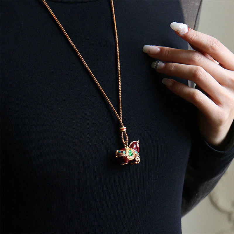 Buddha Stones Year Of The Horse Copper Brass Balance Necklace Pendants