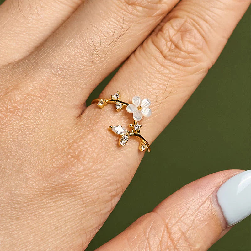 Buddha Stones 925 Sterling Silver White Flower Design Adjustable Blessing Ring