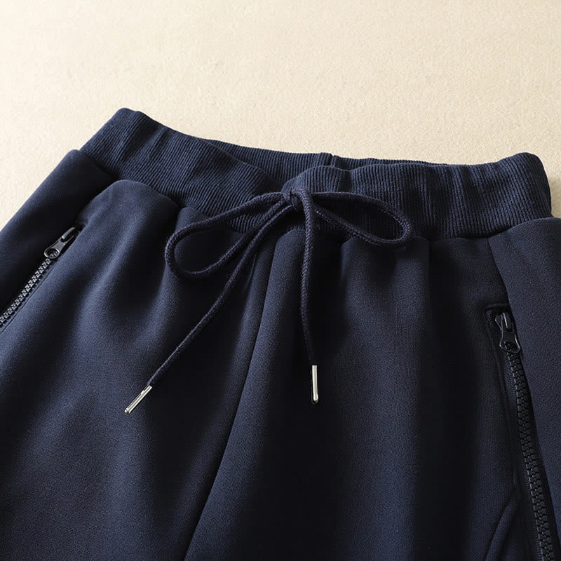 Buddha Stones Midnightblue Zipper Thermal Fleece-lined Women's Wide Leg Pants With Pockets