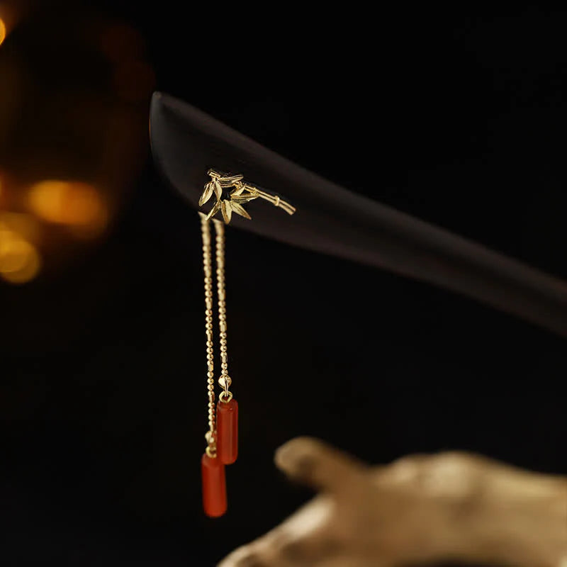 Buddha Stones Red Agate Ebony Wood Confidence Tassel Hairpin