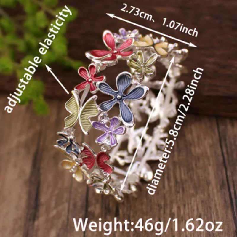 Buddha Stones Colorful Butterfly Flowers Love Alloy Elastic Bracelet Bangle