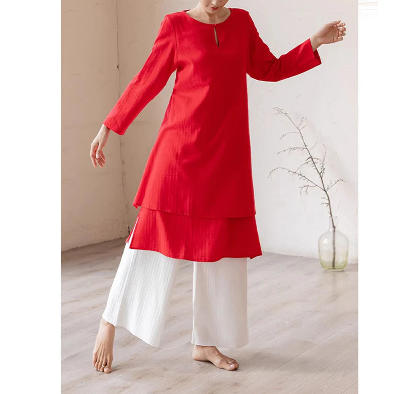 Buddha Stones 2Pcs Simple Design Tai Chi Meditation Yoga Clothing Top Pants Women's Set (Extra 30% Off | USE CODE: FS30)