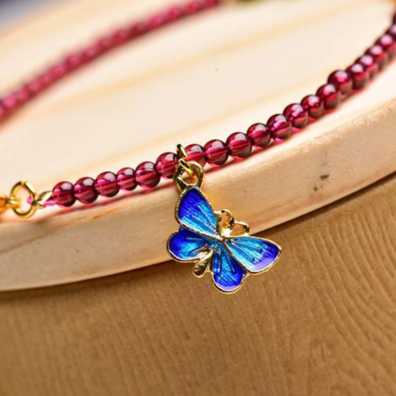 Buddha Stones Garnet Tourmaline Butterfly Protection Bracelet Anklet